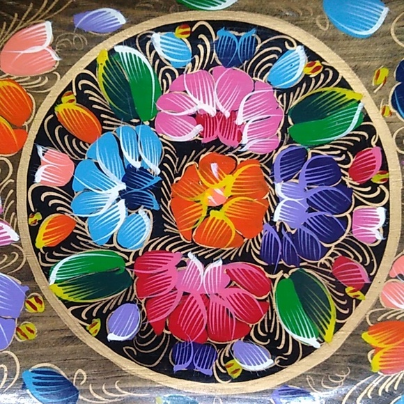 Vintage wooden trinket tray Mexican or Boho style - Picture 3 of 8